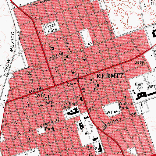 Topographic Map of Kermit, TX