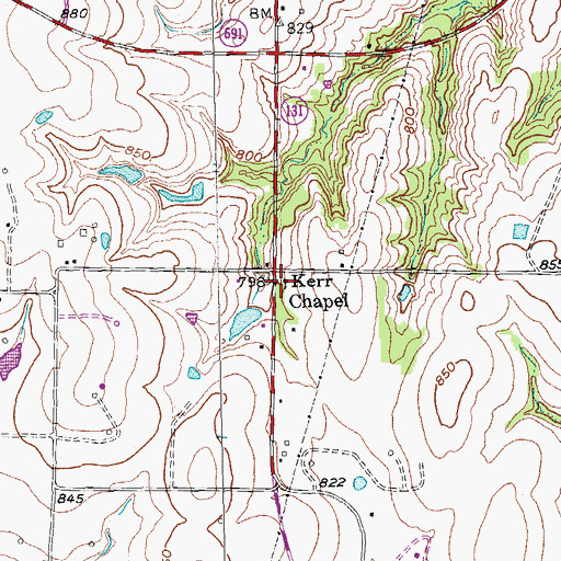 Topographic Map of Kerr Chapel, TX