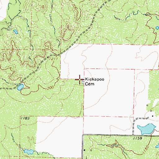 Topographic Map of Kickapoo Cemetery, TX