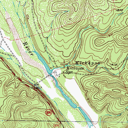 Topographic Map of Kickapoo Spring, TX