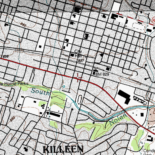 Topographic Map of Killeen, TX