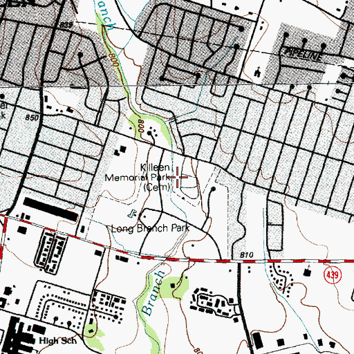 Topographic Map of Killeen Memorial Park, TX