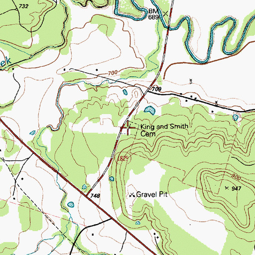Topographic Map of King and Smith Cemetery, TX