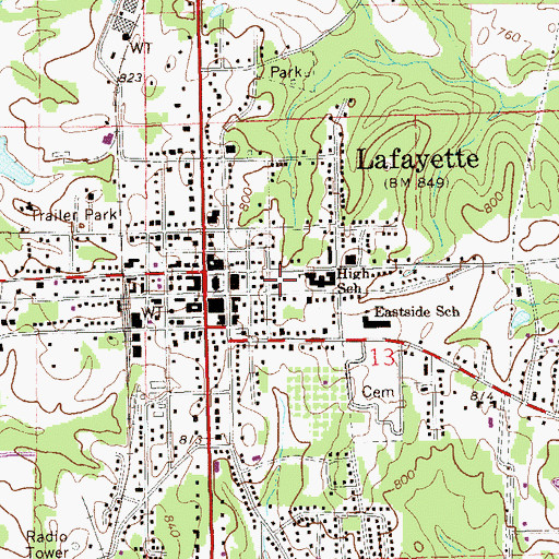 Topographic Map of LaFayette College (historical), AL