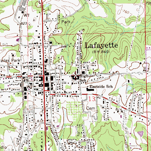 Topographic Map of Lafayette High School, AL