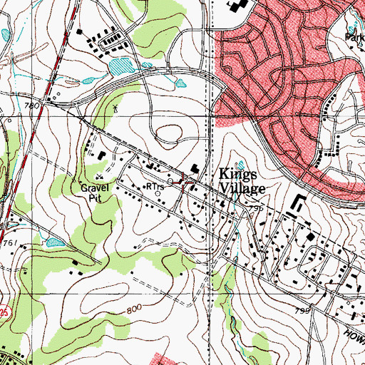 Topographic Map of Kings Village, TX