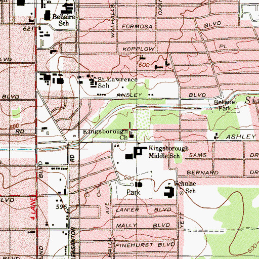 Topographic Map of Kingsborough Church, TX