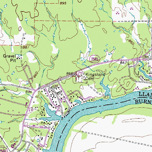 Topographic Map of Kingsland Cemetery, TX