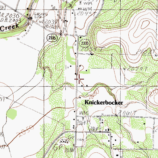 Topographic Map of Knickerbocker, TX