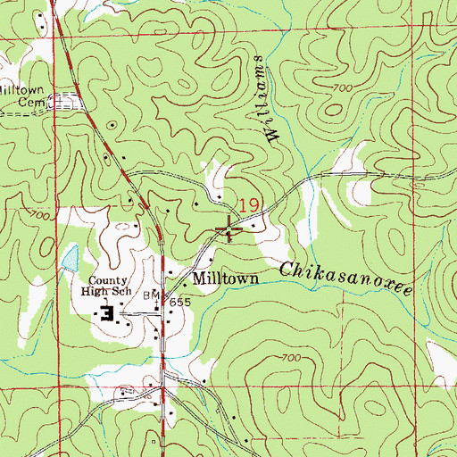 Topographic Map of Milltown Church, AL