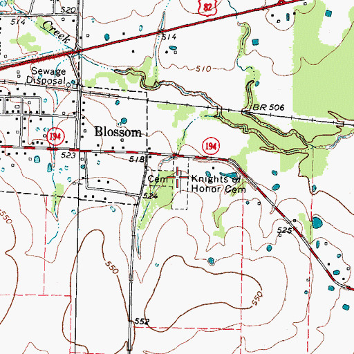 Topographic Map of Knights of Honor Cemetery, TX