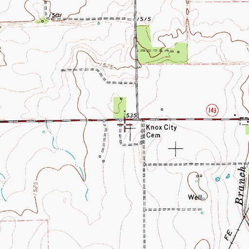 Topographic Map of Knox City Cemetery, TX