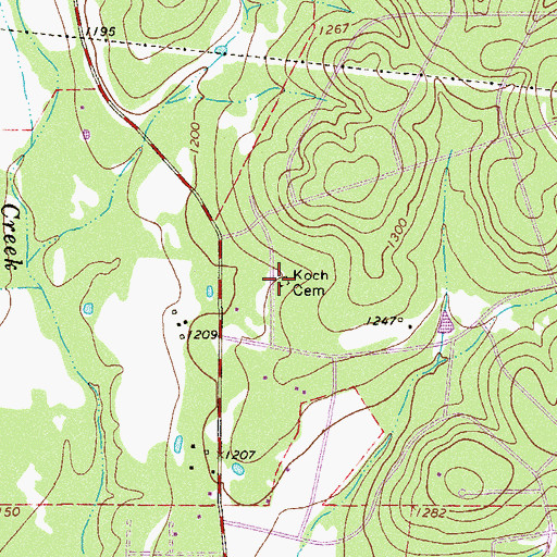 Topographic Map of Koch Cemetery, TX