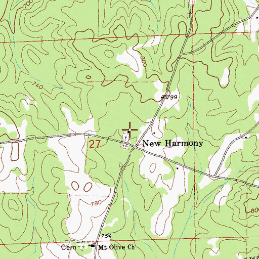 Topographic Map of New Harmony Church, AL