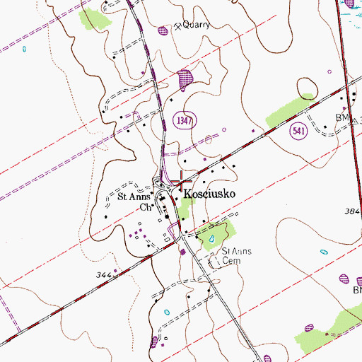 Topographic Map of Kosciusko, TX