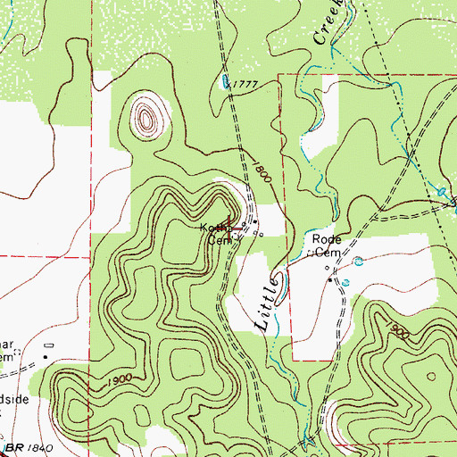 Topographic Map of Kothe Cemetery, TX