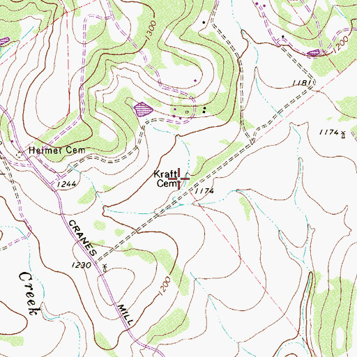 Topographic Map of Kraft Cemetery, TX