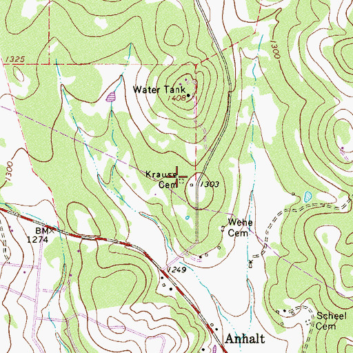 Topographic Map of Krause Cemetery, TX