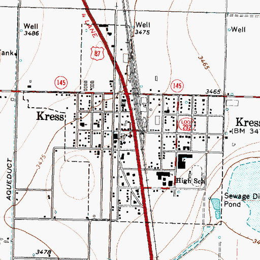 Topographic Map of Kress, TX