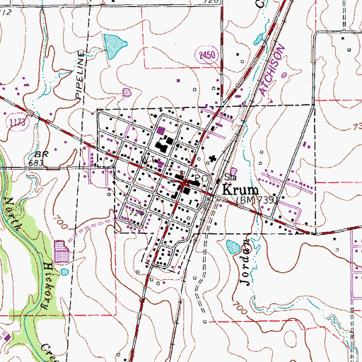 Topographic Map of Krum, TX