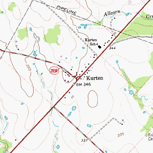 Topographic Map of Kurten, TX