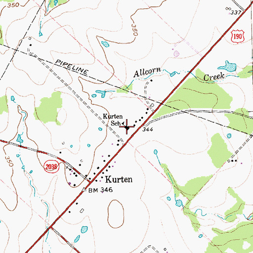 Topographic Map of Kurten School, TX