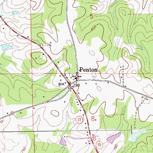 Topographic Map of Penton Church, AL