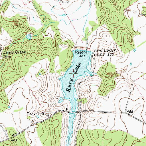 Topographic Map of Kury Lake, TX