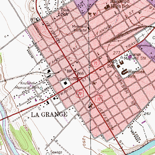 Topographic Map of La Grange, TX