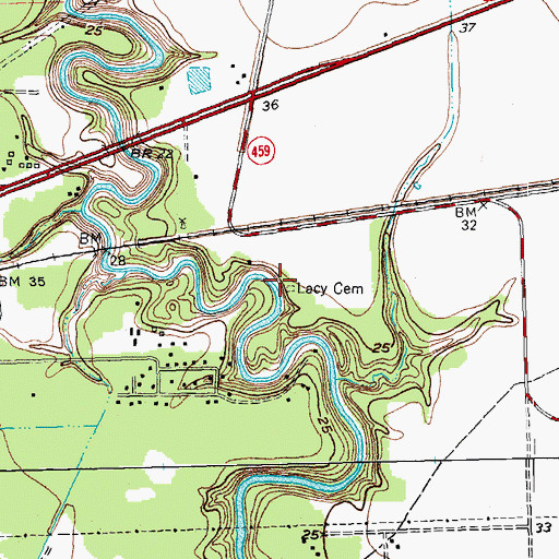 Topographic Map of Lacy Cemetery, TX