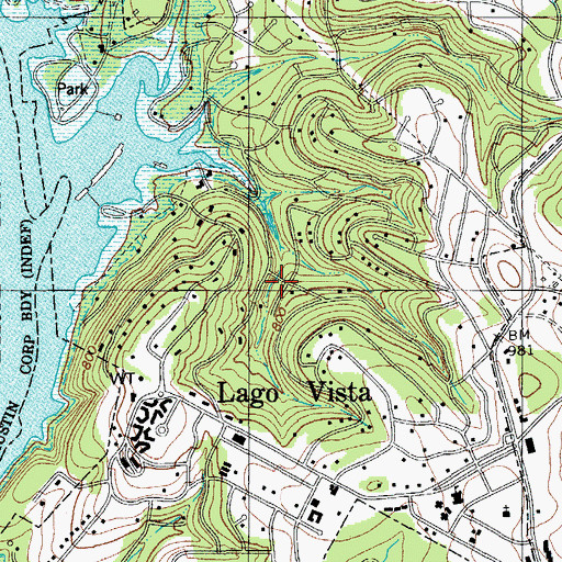 Topographic Map of Lago Vista, TX