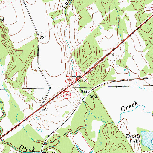Topographic Map of Lake Branch, TX