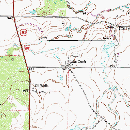 Topographic Map of Lake Creek Church, TX