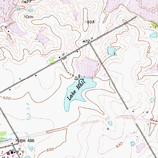 Topographic Map of Lake Hall, TX