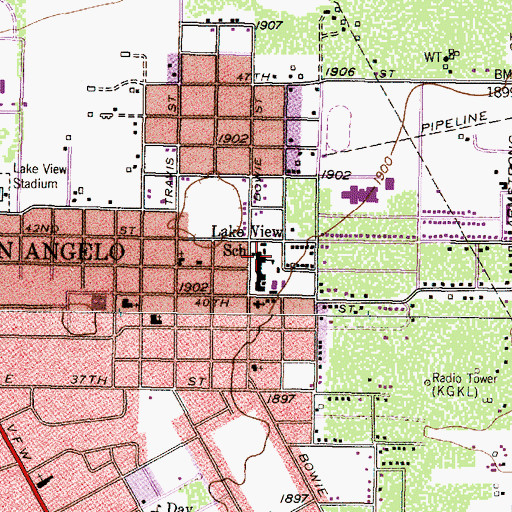 Topographic Map of Lake View School, TX