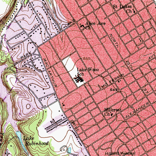 Topographic Map of Lake Waco School, TX