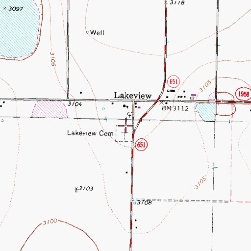 Topographic Map of Lakeview Cemetery, TX
