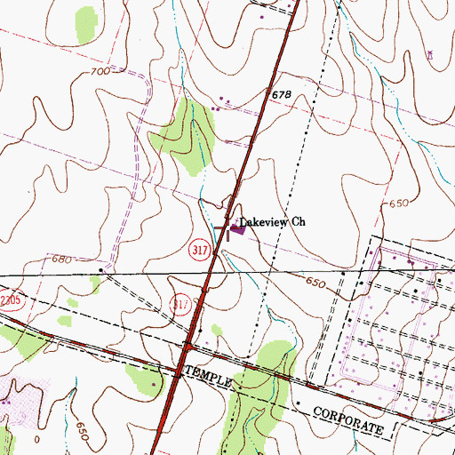 Topographic Map of Lakeview Church, TX