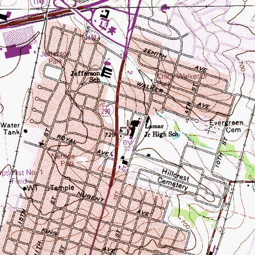 Topographic Map of Lamar Junior High School, TX