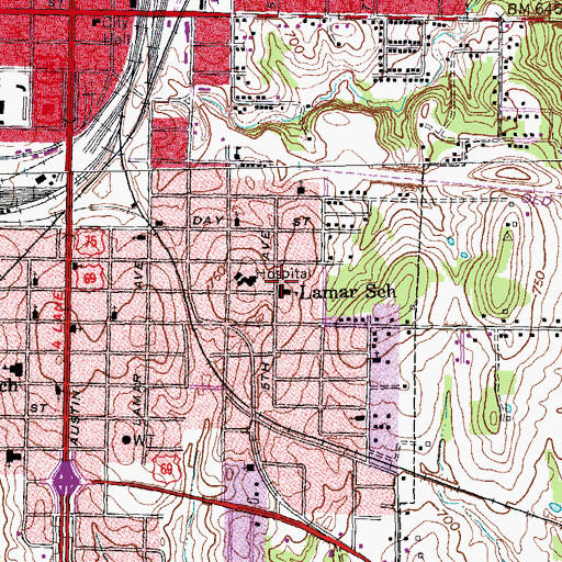 Topographic Map of Lamar School, TX