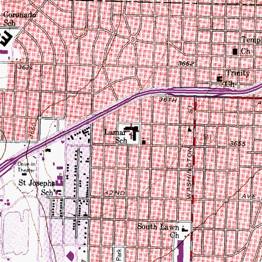 Topographic Map of Lamar School, TX