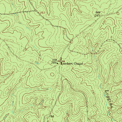 Topographic Map of Lambert Chapel, TX
