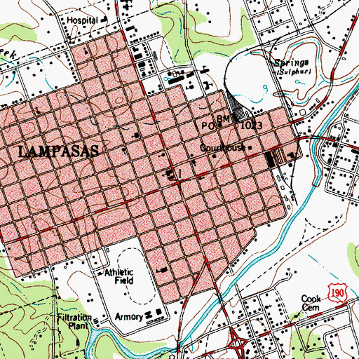 Topographic Map of Lampasas, TX