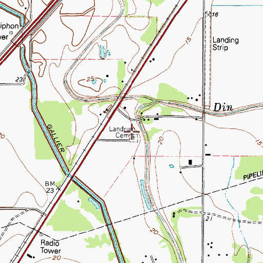 Topographic Map of Landrum Cemetery, TX