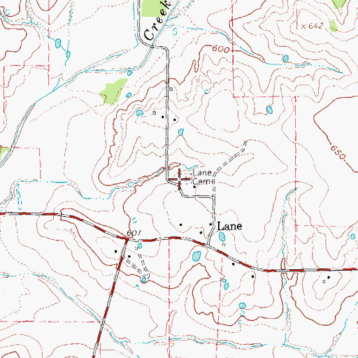 Topographic Map of Lane Cemetery, TX