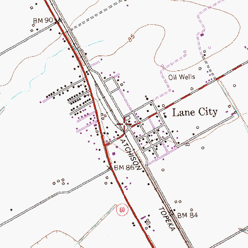 Topographic Map of Lane City, TX