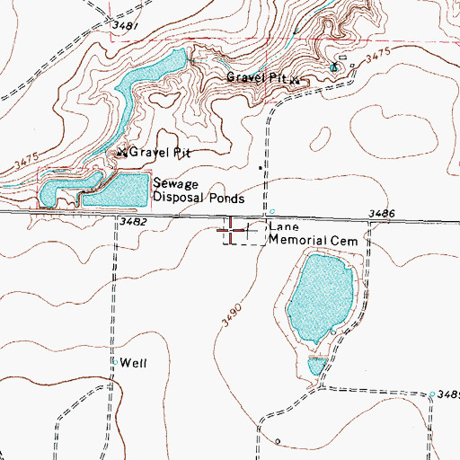 Topographic Map of Lane Memorial Cemetery, TX