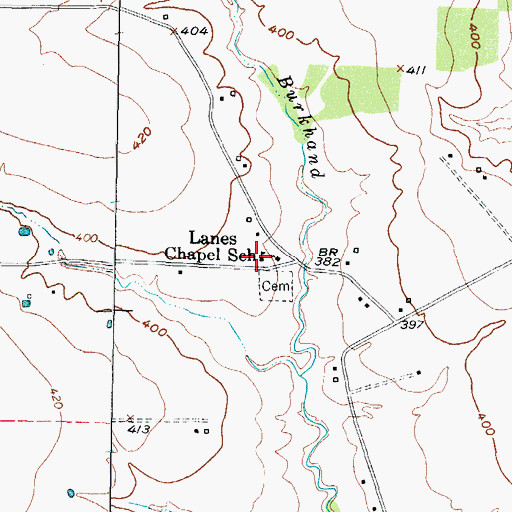 Topographic Map of Lanes Chapel School, TX