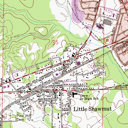 Topographic Map of Sunset Heights Baptist Church, AL