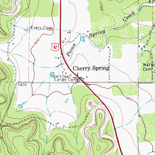 Topographic Map of Lange Cemetery, TX